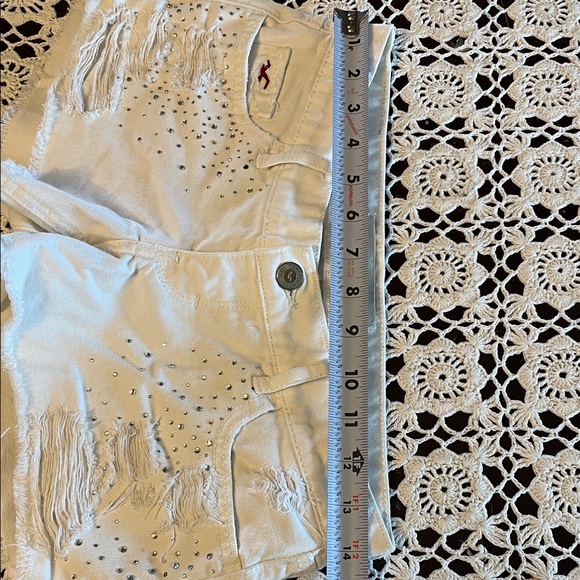 Hollister White Distressed Rhinestone-Accent Denim Shorts - Picture 5 of 6